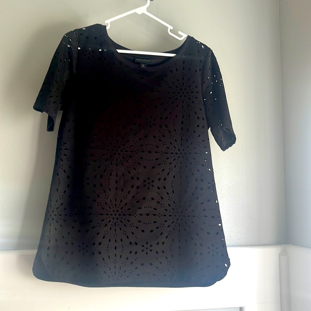 Worthington Blouse, Black with sunburst eyelets, L